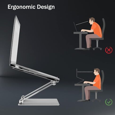 حامل كمبيوتر محمول قابل للتعديل، حامل كمبيوتر محمول محمول، حامل كمبيوتر محمول من الألومنيوم للمكتب قابل للطي، حامل كمبيوتر محمول مريح مع فتحة تهوية حرارية، حماية مطاطية لأجهزة الكمبيوتر المحمول MacBook Pro/Air 10-17.3 بوصة - فضي in Kuwait
