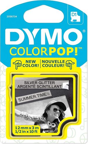 DYMO COLORPOP شريط ملصقات أصلي، 1/2 بوصة عرض × 10 طول، أسود طباعة على لمعان فضي، D1 قياسي in Kuwait