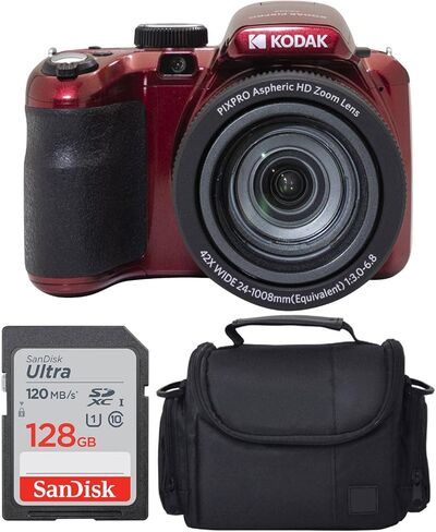 كاميرا Kodak PIXPRO AZ425 الرقمية + حقيبة الكاميرا + بطاقة ذاكرة سعة 128 جيجابايت (أبيض) in Kuwait