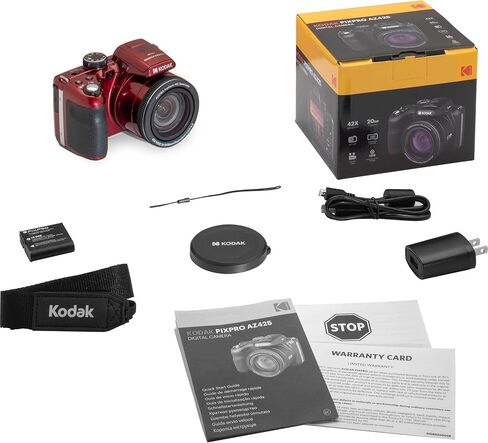 كاميرا Kodak PIXPRO AZ425 الرقمية + حقيبة الكاميرا + بطاقة ذاكرة سعة 128 جيجابايت (أبيض) in Kuwait