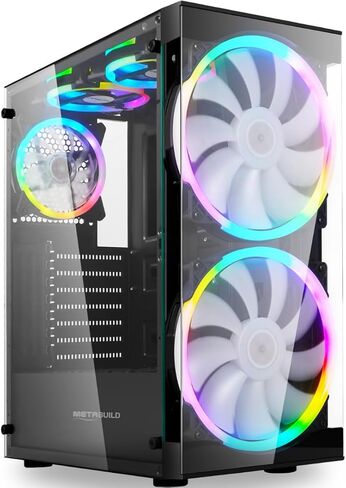 حقيبة كمبيوتر METABUILD ATX مع مراوح RGB (مثبتة مسبقًا بما في ذلك مروحتين أماميتين مقاس 200 مم)، حقيبة ألعاب متوسطة البرج مع لوحة أمامية وجانبية من الزجاج المقسى، حقيبة كمبيوتر ألعاب ذات تدفق هواء عالي MB305A in Kuwait