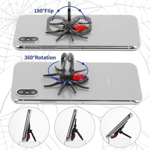 حاملات حلقات الهاتف الخلوي من cobee Spider، قطعتان من حامل إصبع الهاتف العنكبوت المعدني مع حجر كريستال زواحف رائعة ومقابض هاتف يدوية مع حلقة مقبض 180 درجة/360 درجة حامل حلقي للهاتف (أزرق + أحمر) in Kuwait