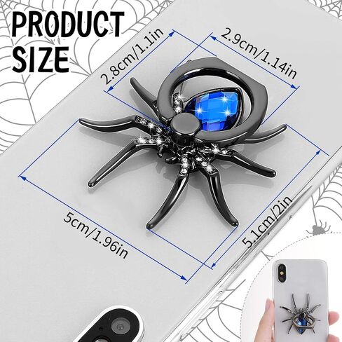 حاملات حلقات الهاتف الخلوي من cobee Spider، قطعتان من حامل إصبع الهاتف العنكبوت المعدني مع حجر كريستال زواحف رائعة ومقابض هاتف يدوية مع حلقة مقبض 180 درجة/360 درجة حامل حلقي للهاتف (أزرق + أحمر) in Kuwait