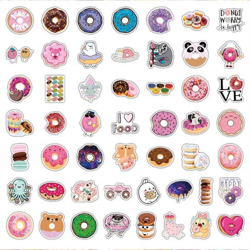 100 قطعة من ملصقات الدونات للاطفال والبالغين للوجبات الخفيفة والحلوى والحلوى مقاومة للماء من الفينيل لتزيين الحفلات للابتوب وزجاجة المياه والثلاجة واكواب الامتعة وشنطة الظهر هدايا للبنات in Kuwait