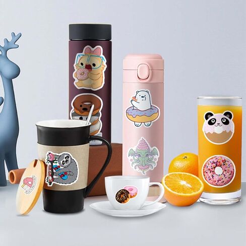 100 قطعة من ملصقات الدونات للاطفال والبالغين للوجبات الخفيفة والحلوى والحلوى مقاومة للماء من الفينيل لتزيين الحفلات للابتوب وزجاجة المياه والثلاجة واكواب الامتعة وشنطة الظهر هدايا للبنات in Kuwait