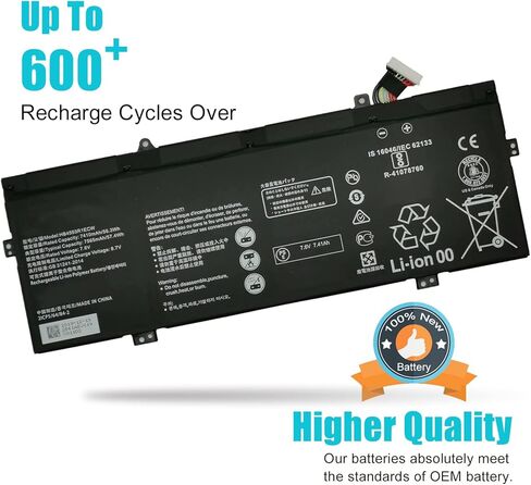 بطارية الكمبيوتر المحمول HB4593R1ECW 56.3Wh متوافقة مع Huawei Matebook X Pro i7 Mach-W29 2019 MACH-W19B MACH-W29C KPL-W00 KLV-W19 VLT-W60/50 MagicBook i5 8250U i7 8550U R5 2500U Series 7.6V 7410mAh in Kuwait