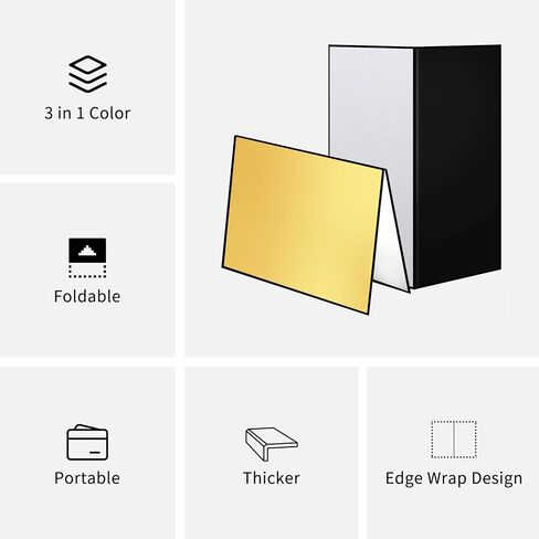 Meking 17 x 12 in /43 x 30 cm Light Reflector Photography Cardboard, 3-in-1 | Studio Foldable Light Diffuser Board for Still Life Product and Food Photo Shooting - Gold, Black, White in Saudi Arabia