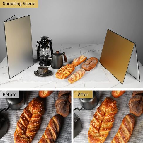 Meking 17 x 12 in /43 x 30 cm Light Reflector Photography Cardboard, 3-in-1 | Studio Foldable Light Diffuser Board for Still Life Product and Food Photo Shooting - Gold, Black, White in Saudi Arabia