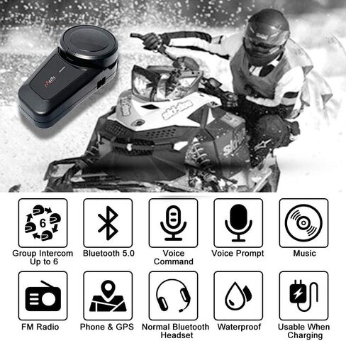 QSPORTPEAK Motorcycle Helmet Bluetooth Intercom Kit, M2 1000M 5.0 Bluetooth Motorcycle Helmet Communication Systems Up to 6 Riders with Noise Cancellation, FM, Hands-Free, Waterproof (1 Pack) in Saudi Arabia