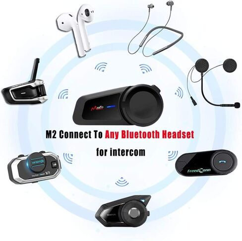 QSPORTPEAK Motorcycle Helmet Bluetooth Intercom Kit, M2 1000M 5.0 Bluetooth Motorcycle Helmet Communication Systems Up to 6 Riders with Noise Cancellation, FM, Hands-Free, Waterproof (1 Pack) in Saudi Arabia
