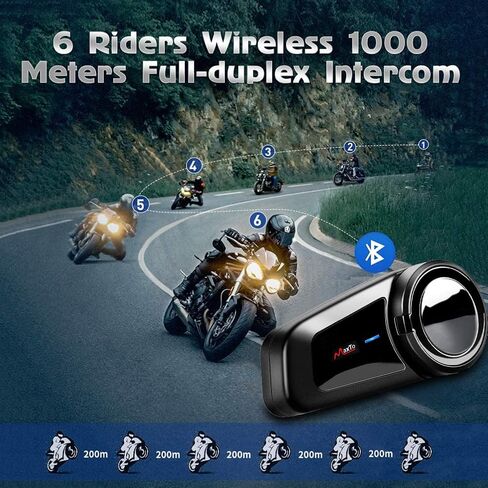 QSPORTPEAK Motorcycle Helmet Bluetooth Intercom Kit, M2 1000M 5.0 Bluetooth Motorcycle Helmet Communication Systems Up to 6 Riders with Noise Cancellation, FM, Hands-Free, Waterproof (1 Pack) in Saudi Arabia