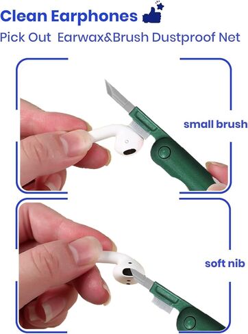 مجموعة تنظيف سماعات ايربودز 7 في 1، اداة تنظيف سماعات الاذن متعددة الوظائف من اهيرو، منظف سماعات الاذن لعلبة شحن سماعات الراس والكيبورد (اخضر داكن) in Kuwait