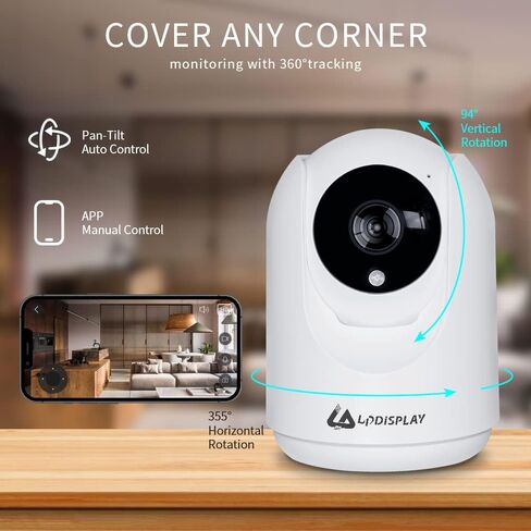 LPDISPLAY Security Camera Smart Pan/Tilt 1080P HD Indoor Camera with Night Vision, 2-Way Audio WiFi Camera Motion Detection for Baby and Pet Monitor, Cloud & SD Card Storage(Only Supports 2.4G Wi-Fi) in Kuwait