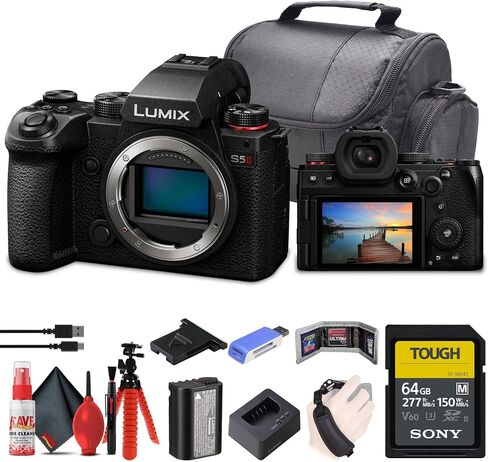 Panasonic Lumix S5 II Mirrorless Camera (DC-S5M2BODY) + 64GB Memory Card + Card Reader + Case + Flex Tripod + Cleaning Kit + Memory Wallet + Hand Strap in Saudi Arabia