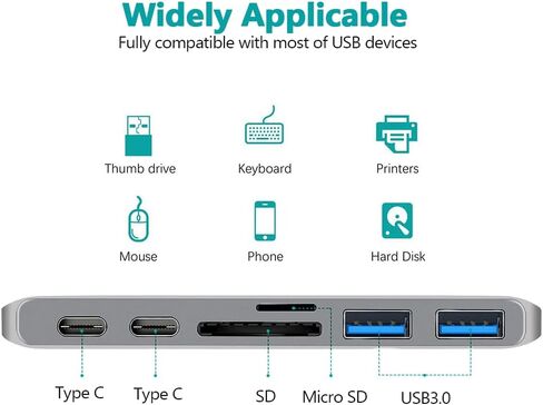 محول محور USB C مزدوج، دونجل محور من النوع C مع منفذي USB 3.0، وفتحات قارئ بطاقة TF/SD لجهاز MacBook Pro 13 بوصة 15 بوصة 2016 2017 in Kuwait
