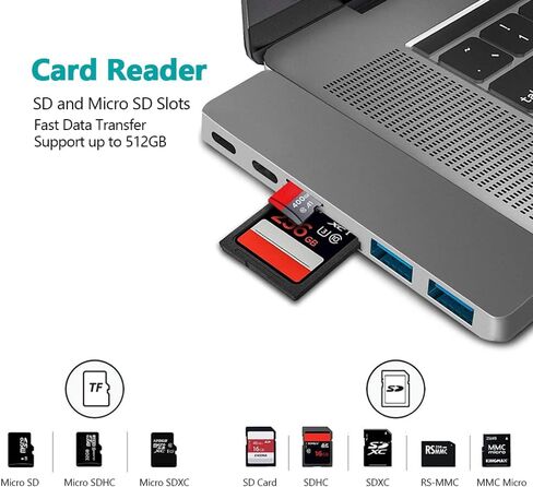 محول محور USB C مزدوج، دونجل محور من النوع C مع منفذي USB 3.0، وفتحات قارئ بطاقة TF/SD لجهاز MacBook Pro 13 بوصة 15 بوصة 2016 2017 in Kuwait