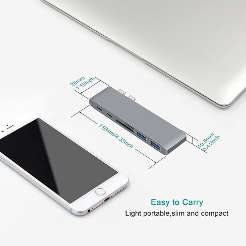 محول محور USB C مزدوج، دونجل محور من النوع C مع منفذي USB 3.0، وفتحات قارئ بطاقة TF/SD لجهاز MacBook Pro 13 بوصة 15 بوصة 2016 2017 in Kuwait