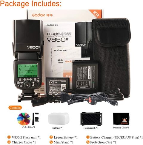 Godox V850ii GN60 1/8000s HSS فلاش الكاميرا Speedlight متوافق مع جميع الكاميرات ذات العلامات التجارية 650 قوة كاملة بوبس 1.5 ثانية وقت إعادة التدوير 2000 مللي أمبير بطارية قابلة للشحن (V850II) in Saudi Arabia