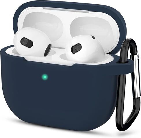 حافظة ATUAT AirPods 3، غطاء سيليكون واقي لجهاز AirPods الجيل الثالث 2021، شحن لاسلكي - أزرق داكن in Saudi Arabia