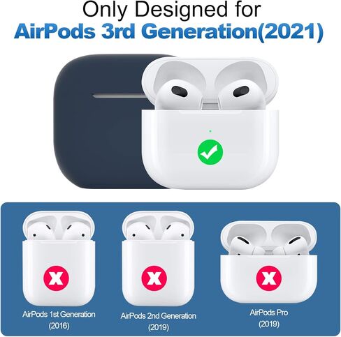 حافظة ATUAT AirPods 3، غطاء سيليكون واقي لجهاز AirPods الجيل الثالث 2021، شحن لاسلكي - أزرق داكن in Saudi Arabia