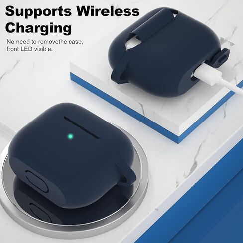 حافظة ATUAT AirPods 3، غطاء سيليكون واقي لجهاز AirPods الجيل الثالث 2021، شحن لاسلكي - أزرق داكن in Saudi Arabia