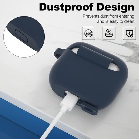 حافظة ATUAT AirPods 3، غطاء سيليكون واقي لجهاز AirPods الجيل الثالث 2021، شحن لاسلكي - أزرق داكن in Saudi Arabia