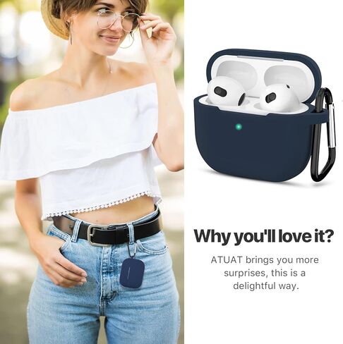 حافظة ATUAT AirPods 3، غطاء سيليكون واقي لجهاز AirPods الجيل الثالث 2021، شحن لاسلكي - أزرق داكن in Saudi Arabia