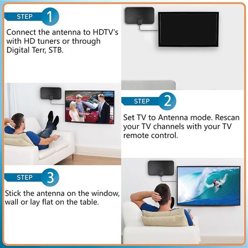 HD Digital TV Antenna,Portable TV Antenna Indoor,360°Reception,Support 4K 1080p Smart Television, Detachable Signal Amplifier-Signal Booster-HDTV Antenna 10ft Coaxial HDTV Cable in Saudi Arabia