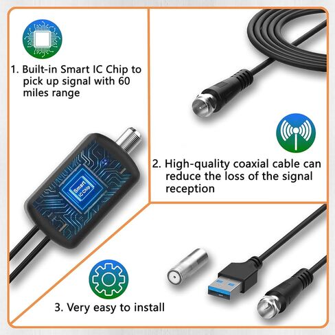 HD Digital TV Antenna,Portable TV Antenna Indoor,360°Reception,Support 4K 1080p Smart Television, Detachable Signal Amplifier-Signal Booster-HDTV Antenna 10ft Coaxial HDTV Cable in Saudi Arabia