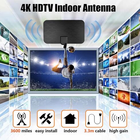 HD Digital TV Antenna,Portable TV Antenna Indoor,360°Reception,Support 4K 1080p Smart Television, Detachable Signal Amplifier-Signal Booster-HDTV Antenna 10ft Coaxial HDTV Cable in Saudi Arabia