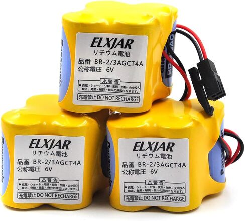 بطارية بديلة elxjar (3 عبوات) BR-2/3AGCT4A 6V 4400mAh لباناسونيك FANUC A98L-0031-0025، CUSTOM-107، SHS749، ALIT0138، LIT0138 (موصل بني) in Kuwait