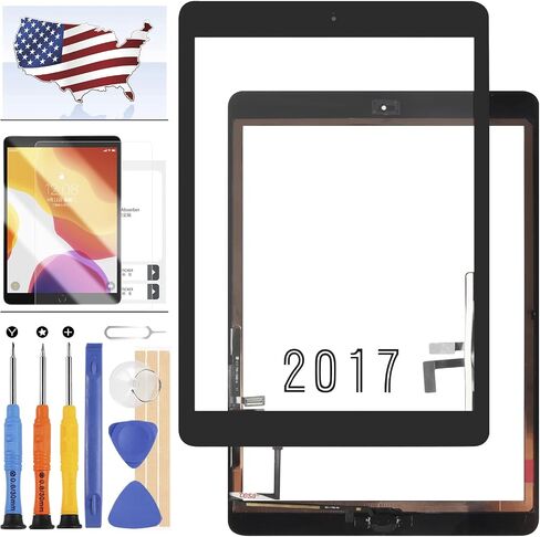Digitizer Screen Replacement for iPad 2017 iPad 5 Gen 9.7 Inch A1822 A1823 Touch Screen Glass Panel Repair Parts for iPad5 Touchscreen Free Tools Kits+Tempered Glass (White with Home Button) in Saudi Arabia