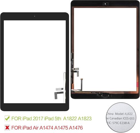 Digitizer Screen Replacement for iPad 2017 iPad 5 Gen 9.7 Inch A1822 A1823 Touch Screen Glass Panel Repair Parts for iPad5 Touchscreen Free Tools Kits+Tempered Glass (White with Home Button) in Saudi Arabia