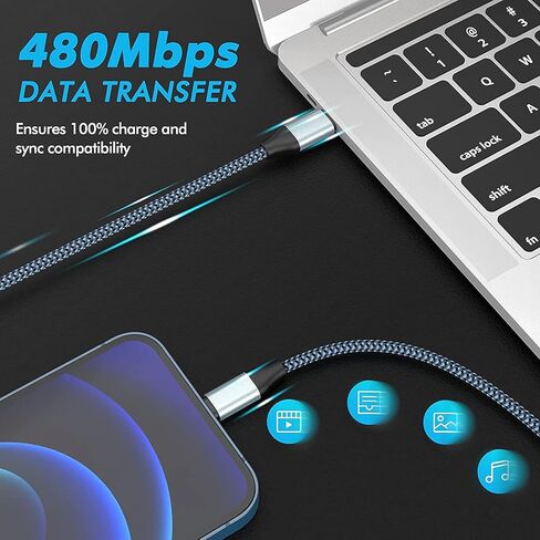 كابل Sundix USB C Lightning، 3 حزم (3/6/10FT) سلك iPhone [معتمد من MFi]، سلك شحن USB C سريع مجدول متوافق مع iPhone 14/13/13ProMax/12/11XS والمزيد (يستخدم مع شاحن حائط USB C) in Kuwait