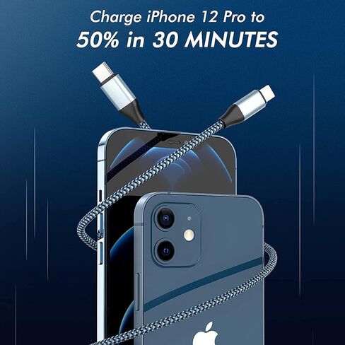 كابل Sundix USB C Lightning، 3 حزم (3/6/10FT) سلك iPhone [معتمد من MFi]، سلك شحن USB C سريع مجدول متوافق مع iPhone 14/13/13ProMax/12/11XS والمزيد (يستخدم مع شاحن حائط USB C) in Kuwait