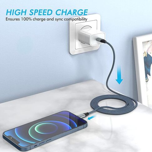 كابل Sundix USB C Lightning، 3 حزم (3/6/10FT) سلك iPhone [معتمد من MFi]، سلك شحن USB C سريع مجدول متوافق مع iPhone 14/13/13ProMax/12/11XS والمزيد (يستخدم مع شاحن حائط USB C) in Kuwait