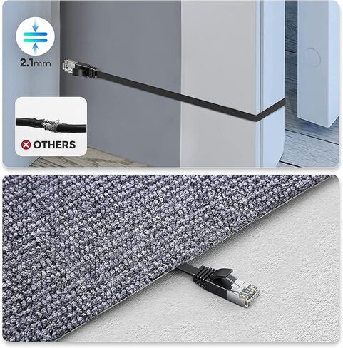 Musment Cat 8 Ethernet Cable 50ft, High Speed Ethernet Cord, Slim LAN Cable with RJ45, Weatherproof Flat Internet Network Patch Cord, Black in Kuwait