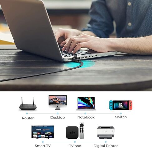 Musment Cat 8 Ethernet Cable 50ft, High Speed Ethernet Cord, Slim LAN Cable with RJ45, Weatherproof Flat Internet Network Patch Cord, Black in Kuwait