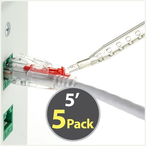 كابل إيثرنت CAT6 قابل للقفل بطول 10 أقدام NTW، كابل تصحيح شبكة إيثرنت RJ45 net-Lock (UTP)، Snagless، رمادي (NL-U6KC010LG5R) + 10 إدخالات مفتاح net-Lock + 1 أداة استخراج متضمنة، 5PK in Kuwait