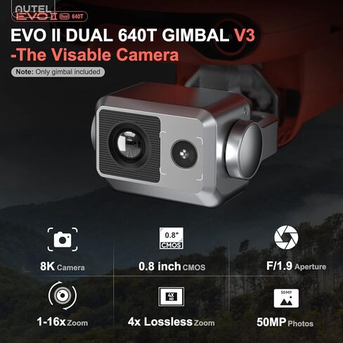 كاميرا Autel Robotics EVO II Dual 640T Gimbal V3، تصوير حراري 640*512@30 إطارًا في الثانية، مستشعر RYYB CMOS 8K مقاس 0.8 بوصة، 10+ أوضاع قياس درجة الحرارة، أداة تحليل حراري F-ree، متوافقة مع EVO II Pro Enterprise V3، EVO II Pro RTK V3، EVO II Dual 640T V3 in Kuwait
