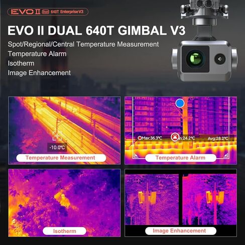 كاميرا Autel Robotics EVO II Dual 640T Gimbal V3، تصوير حراري 640*512@30 إطارًا في الثانية، مستشعر RYYB CMOS 8K مقاس 0.8 بوصة، 10+ أوضاع قياس درجة الحرارة، أداة تحليل حراري F-ree، متوافقة مع EVO II Pro Enterprise V3، EVO II Pro RTK V3، EVO II Dual 640T V3 in Kuwait