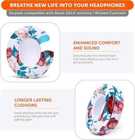 WC PadZ Solo 2 & 3 - Replacement Earpads for Beats Solo Wireless Headphones | Made by Wicked Cushions | Soft Leather, Luxury Memory Foam, Strong Adhesive (Does Not Fit Beats Solo 4) | Black in Kuwait
