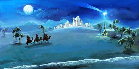BELECO Fabric 7x5ft Nativity Scene Backdrop Christmas Night Stars Holy Family and Three Kings Desert Castle Cottage Manger Birth of Jesus Backdrop Outdoor Xmas Decor Church Religion Photo Booth Props in Kuwait