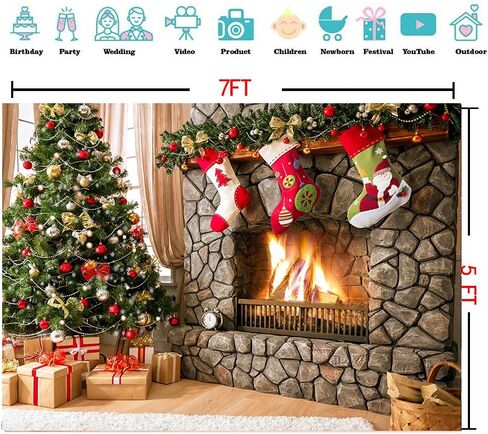 CYLYH 8x6FT عيد الميلاد خلفيات التصوير الفوتوغرافي الطفل عيد الميلاد الموقد الديكور خلفية عيد الميلاد حزب خلفية عيد الميلاد الموقد موضوع خلفية للتصوير الفوتوغرافي ديكور كشك الدعائم D548 in Kuwait
