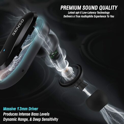 سينسو سماعة اذن لاسلكية بلوتوث ترو - افضل سماعات رياضية تي دبليو اس للتمرين بخاصية الغاء الضوضاء ومقاومة للعرق مع ميكروفون وقت تشغيل 40 ساعة للايفون والجري وصالة الالعاب الرياضية in Kuwait