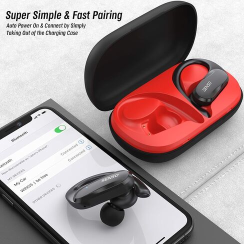 سينسو سماعة اذن لاسلكية بلوتوث ترو - افضل سماعات رياضية تي دبليو اس للتمرين بخاصية الغاء الضوضاء ومقاومة للعرق مع ميكروفون وقت تشغيل 40 ساعة للايفون والجري وصالة الالعاب الرياضية in Kuwait