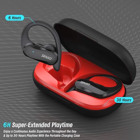 سينسو سماعة اذن لاسلكية بلوتوث ترو - افضل سماعات رياضية تي دبليو اس للتمرين بخاصية الغاء الضوضاء ومقاومة للعرق مع ميكروفون وقت تشغيل 40 ساعة للايفون والجري وصالة الالعاب الرياضية in Kuwait