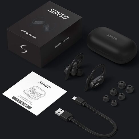 سينسو سماعة اذن لاسلكية بلوتوث ترو - افضل سماعات رياضية تي دبليو اس للتمرين بخاصية الغاء الضوضاء ومقاومة للعرق مع ميكروفون وقت تشغيل 40 ساعة للايفون والجري وصالة الالعاب الرياضية in Kuwait