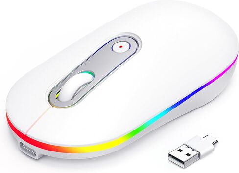 LODVIE Wireless Mouse, 2.4G Slim Silent Computer Mouse with RGB LED Backlight, Rechargeable Cordless USB Mouse for Laptop/MacBook Pro/Air/Mac/Chromebook/Computer(White) in Saudi Arabia