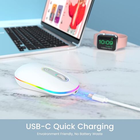 LODVIE Wireless Mouse, 2.4G Slim Silent Computer Mouse with RGB LED Backlight, Rechargeable Cordless USB Mouse for Laptop/MacBook Pro/Air/Mac/Chromebook/Computer(White) in Saudi Arabia